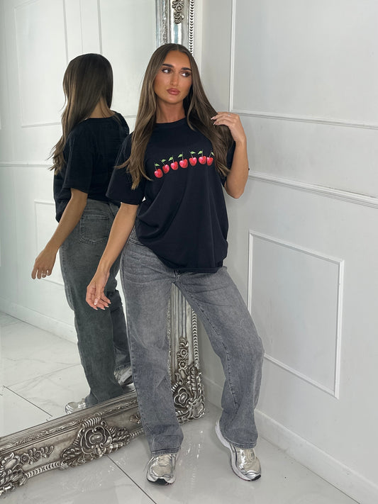 8 Cherries Print Tee - Black