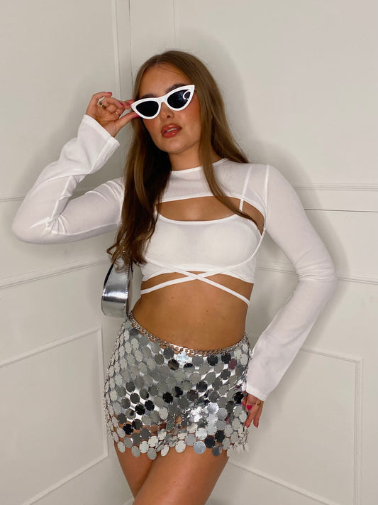 Two Piece Cut Out Crop Top - White