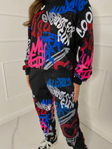 Graffiti Print Tracksuit - Black