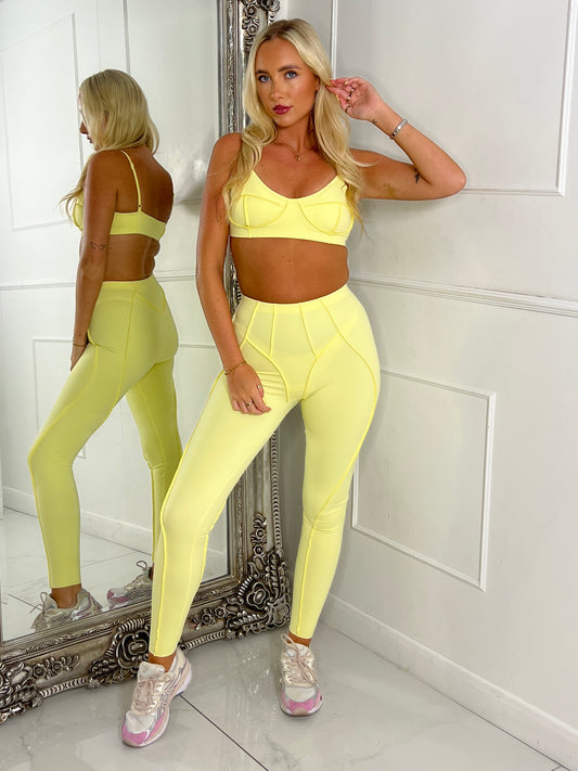 Seam Detail Bra & Leggings Set - Yellow