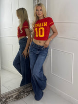 Cropped Fitted Round Neck Baby Tee - Spain