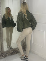 Zip up Puff sleeve oversized windbreaker - Khaki Green