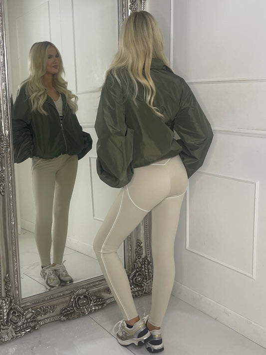 Zip up Puff sleeve oversized windbreaker - Khaki Green