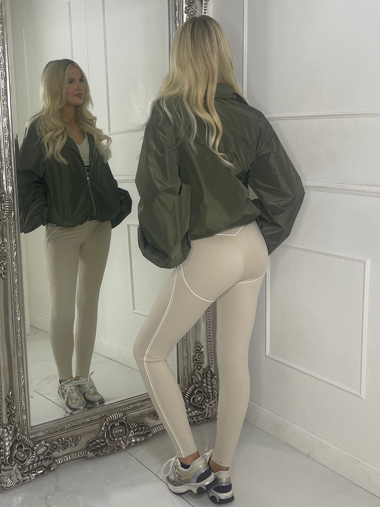 Zip up Puff sleeve oversized windbreaker - Khaki Green