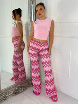 Knitted Crochet Flares - White/Pink