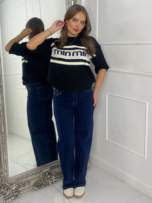 Knitted Min Slogan Jumper - Black