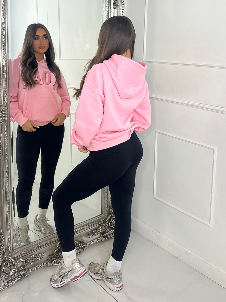YOGA Textured Slogan Hoodie - Pink