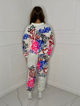 Graffiti Print Tracksuit - White