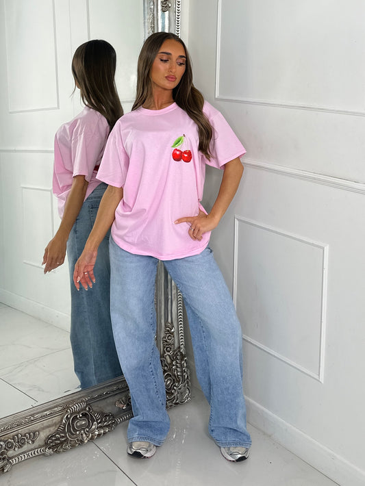 Cherry Soul Print Tee - Baby Pink