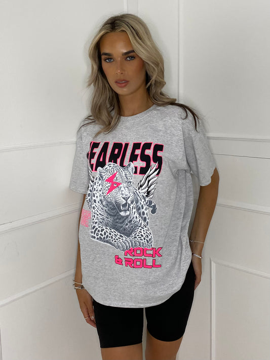 Fearless Tiger Print T-shirt- Grey