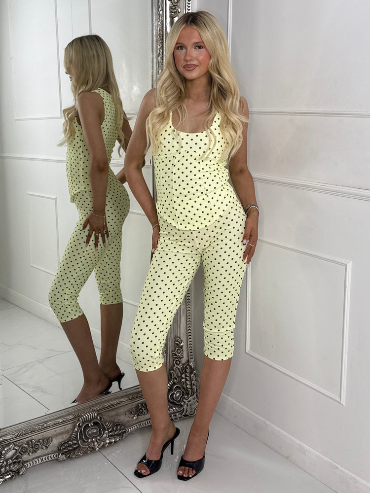 Polka Dot Corset & Capri Set - Yellow