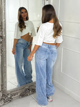 High Neck Knot Detail Cropped Tee - White