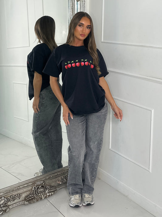 8 Cherries Print Tee - Black