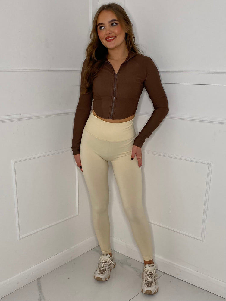 Ruched Bum Gym Leggings Beige