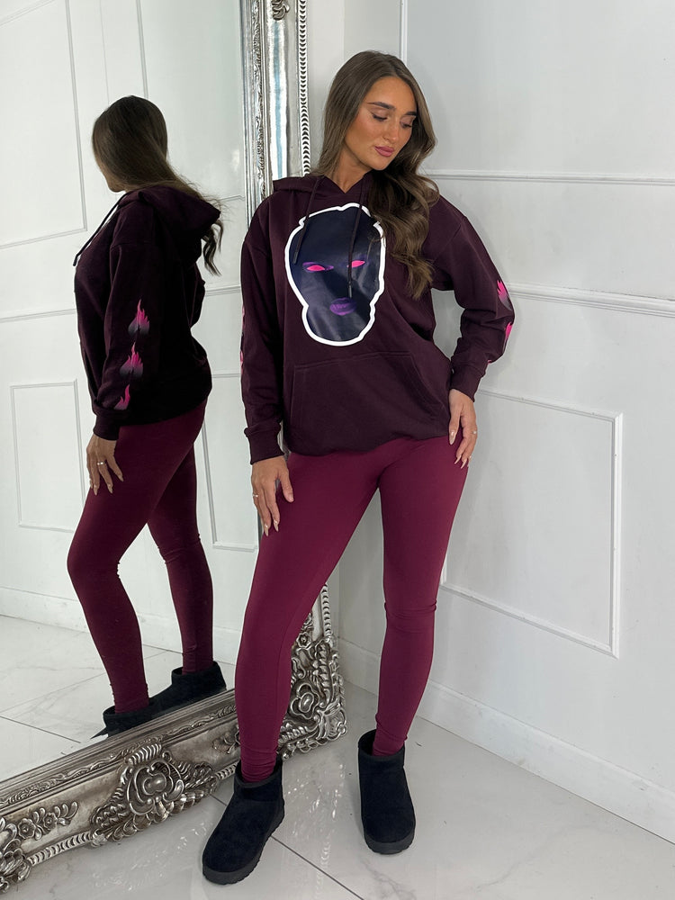 Mask Print Hoodie - Wine