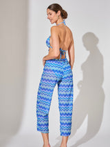 3 Piece Zig Zag Diamanté Tie Bikini- Blue