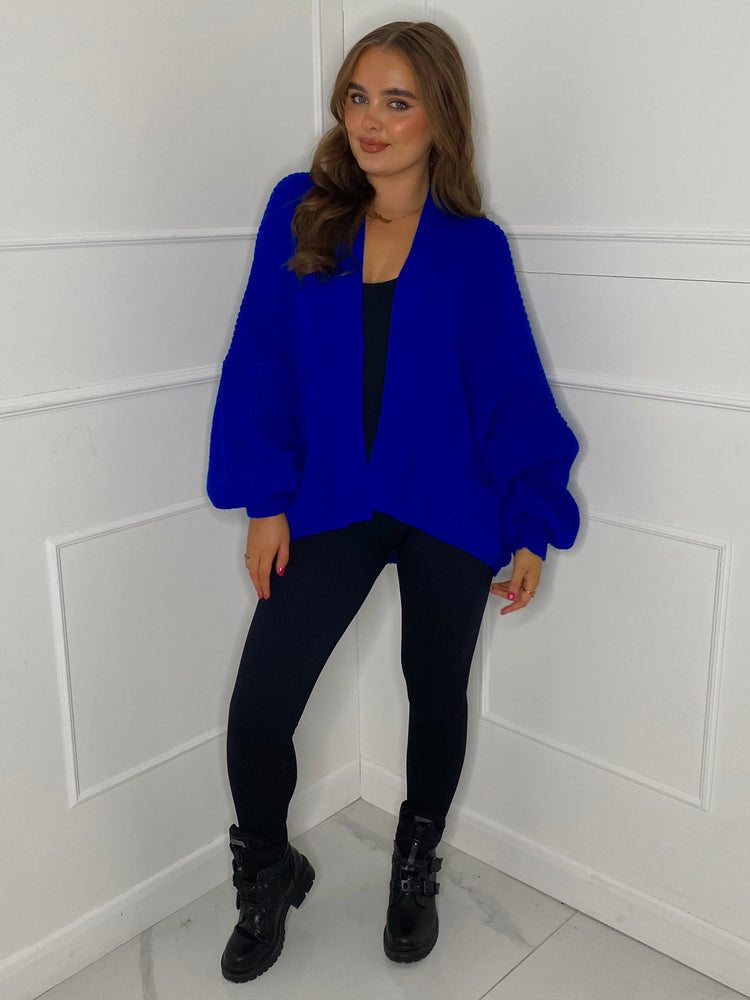 Balloon Sleeve Knitted Cardigan - Royal Blue