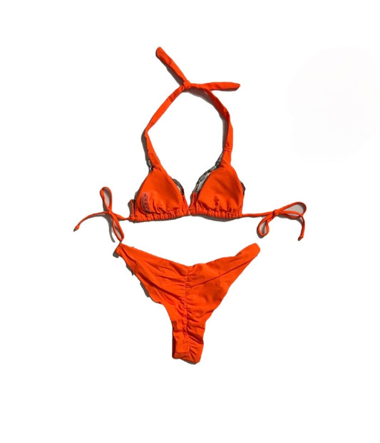 Diamanté Trim Ruched Bum Bikini - Orange