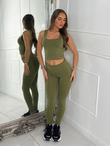 Second Skin Tank Top & Sculpt Panel Leggings - Khaki Green