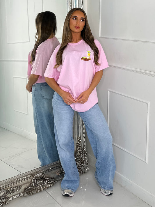 Tequila Therapy Print Tee - Baby Pink