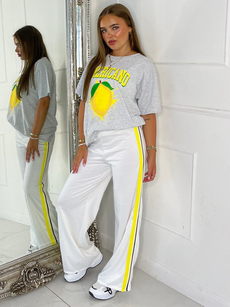 Yellow Stripe Detail Trousers - White