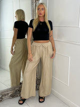 Wide Leg Linen Pants - Light Beige