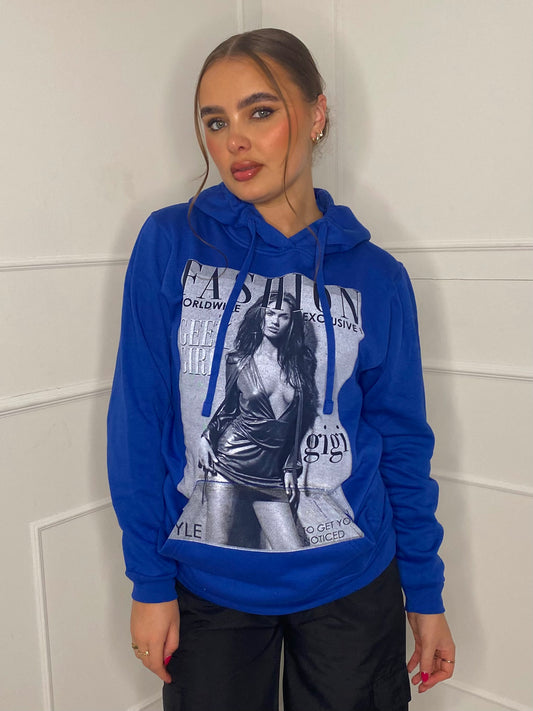 Fashion Print Hoodie - Royal Blue