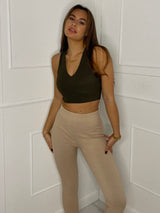 Ribbed Strappy Top - Khaki