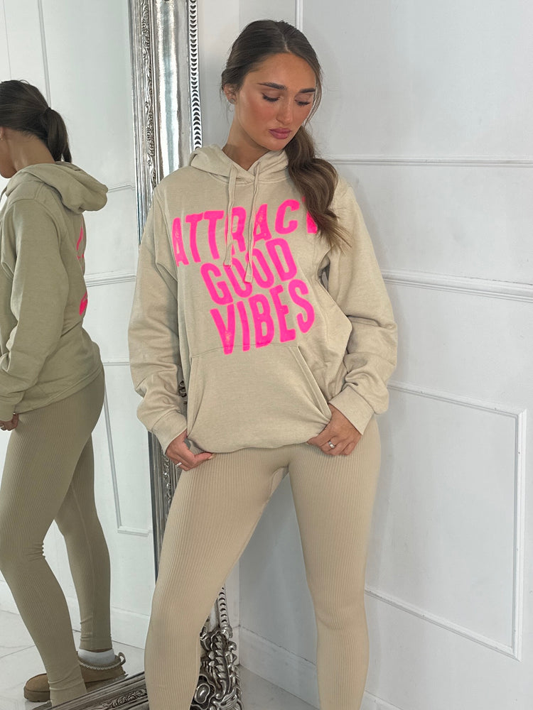 Attract Good Vibes Hoodie - Beige