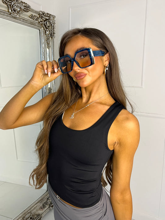 Oversized Trim Sunglasses - Blue