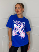 Obsessed Teddy Print T-shirt- royal blue