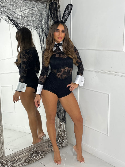 Underlayer Detail Lace Playsuit - Black