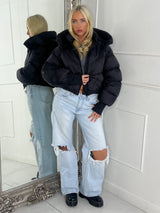 Puffer Coat With Detachable Hood - Black