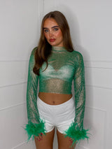 Feather Cuff Chainmail Top - Green