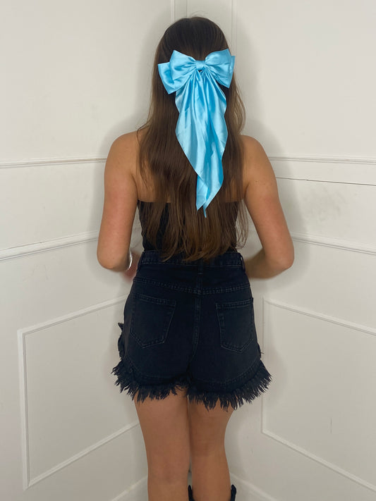 Large Hair Bow - Single Fabric Baby Blue satin