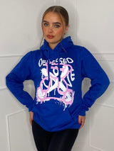 Obsessed Teddy Print Hoodie - Royal Blue