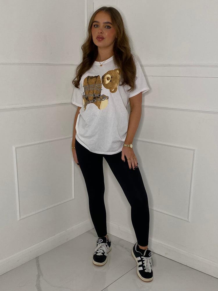 Headless Chain Teddy Print T-Shirt - White