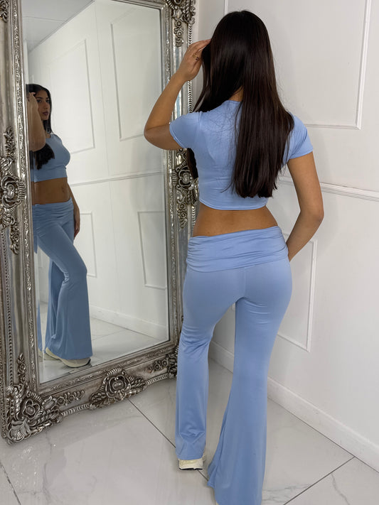 Crop Tee & Fold Over Flares Loungesuit - Baby Blue