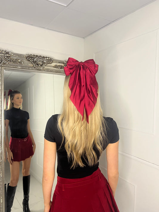 Large Hair Bow - Single Fabric Red satin