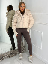 Cropped Puffer Coat With Hood - Cream
