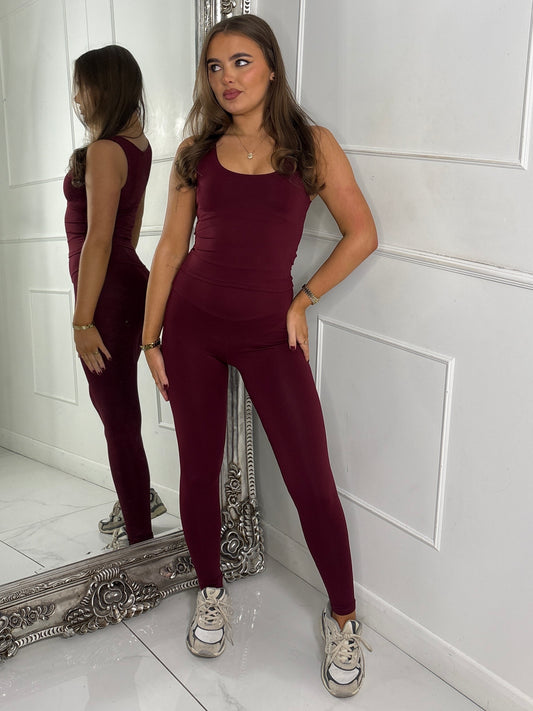 Second Skin Tank Top & Sculpt Panel Leggings - Wine