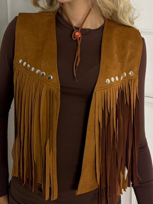 Suede Tassel Waistcoat - Tan