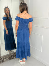 Button Detail Denim Maxi Dress - Blue