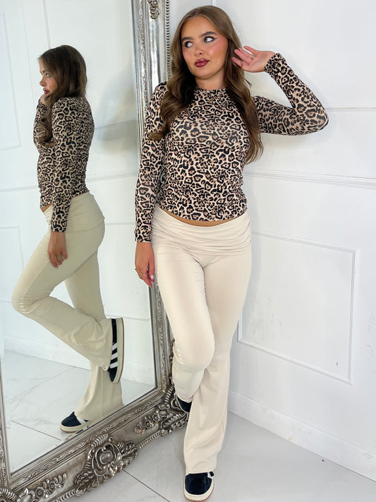 Round Neck Long Sleeve Top Second Skin - Leopard Print