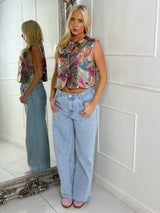 3D Floral Parrot Print Oversized Waistcoat - Multicoloured