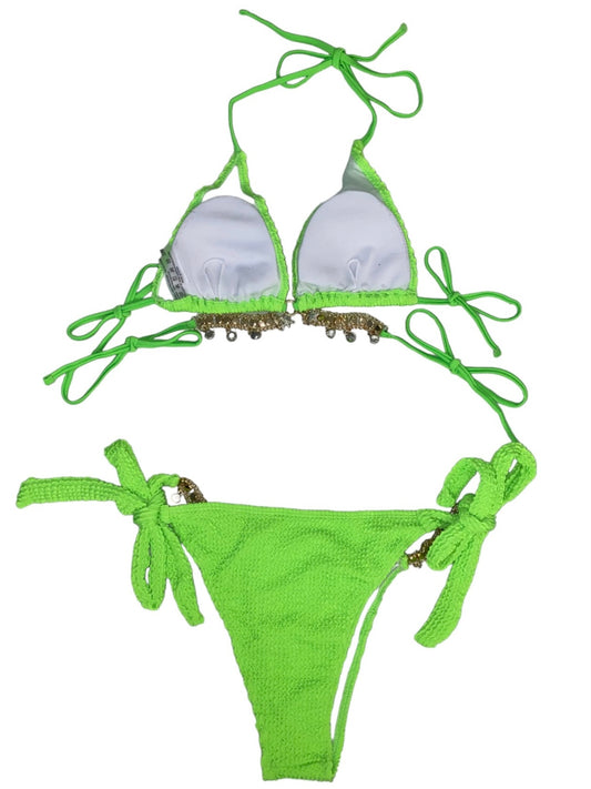 Crinkle Detail Bikini -Neon Green
