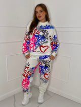 Graffiti Print Tracksuit - White