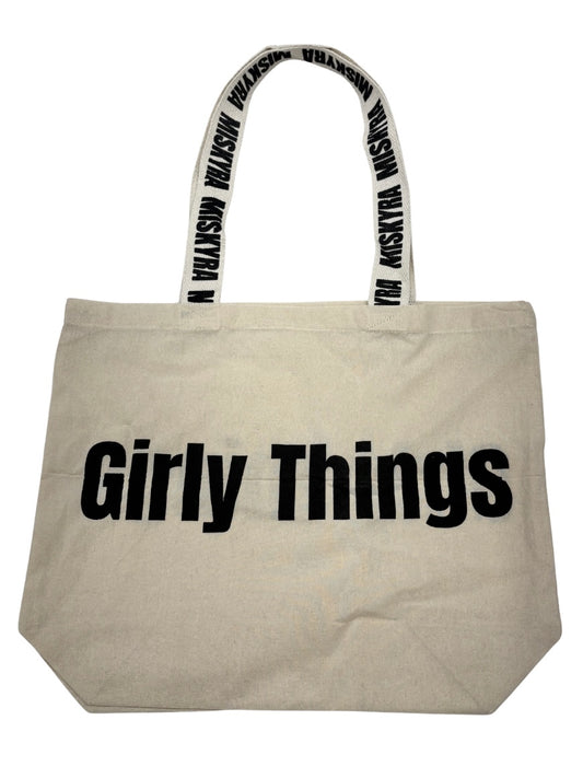 Girly Things Branded Strap Slogan Tote Bag - Natural