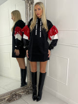 PVC Sleeve Longline Hoodie Dress- Black/Red