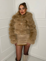 Hooded Faux Fur Jacket- Chesnut